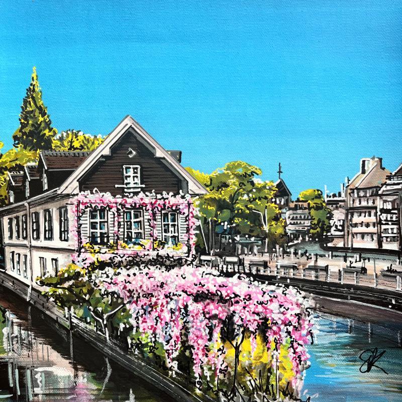 Peinture Glycine et ciel bleu strasbourgeois par Touras Sophie-Kim  | Tableau Réalisme Natures mortes Huile