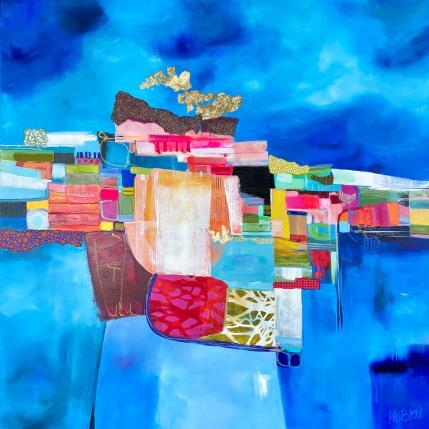 Painting Les ressources des villageois by Lau Blou | Painting Abstract Acrylic, Gluing, Gold leaf, Pastel Landscapes