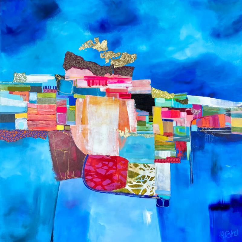 Peinture Les ressources des villageois par Lau Blou | Tableau Abstrait Paysages Acrylique Collage Pastel Feuille d'or