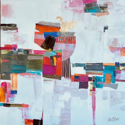 Painting Villa de lady L. by Lau Blou | Painting Abstract Acrylic, Gluing, Gold leaf, Paper, Pastel Landscapes