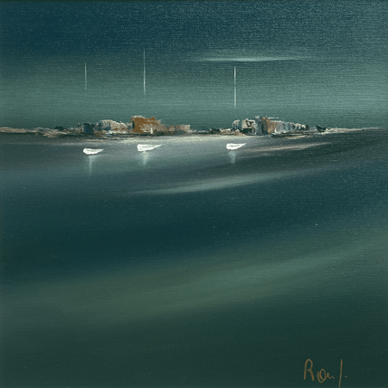 Painting Horizon marin 73 by Roussel Marie-Ange et Fanny | Painting Figurative Oil Marine, Minimalist