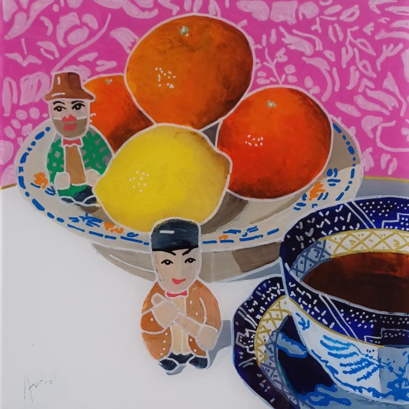 Peinture Le thé au citron les avait réconfortés par Auriol Philippe | Tableau Figuratif Natures mortes Plexiglas Acrylique Posca