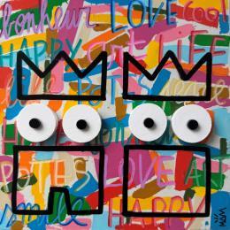 Gemälde BONHEUR & LOVE von Mam | Gemälde Pop-Art Acryl Pop-Ikonen