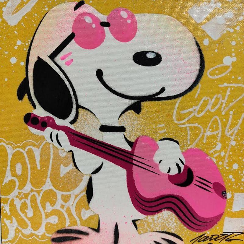 Gemälde Snoopy Musichien von Lemoine Mael | Gemälde Pop-Art Pop-Ikonen Graffiti Acryl