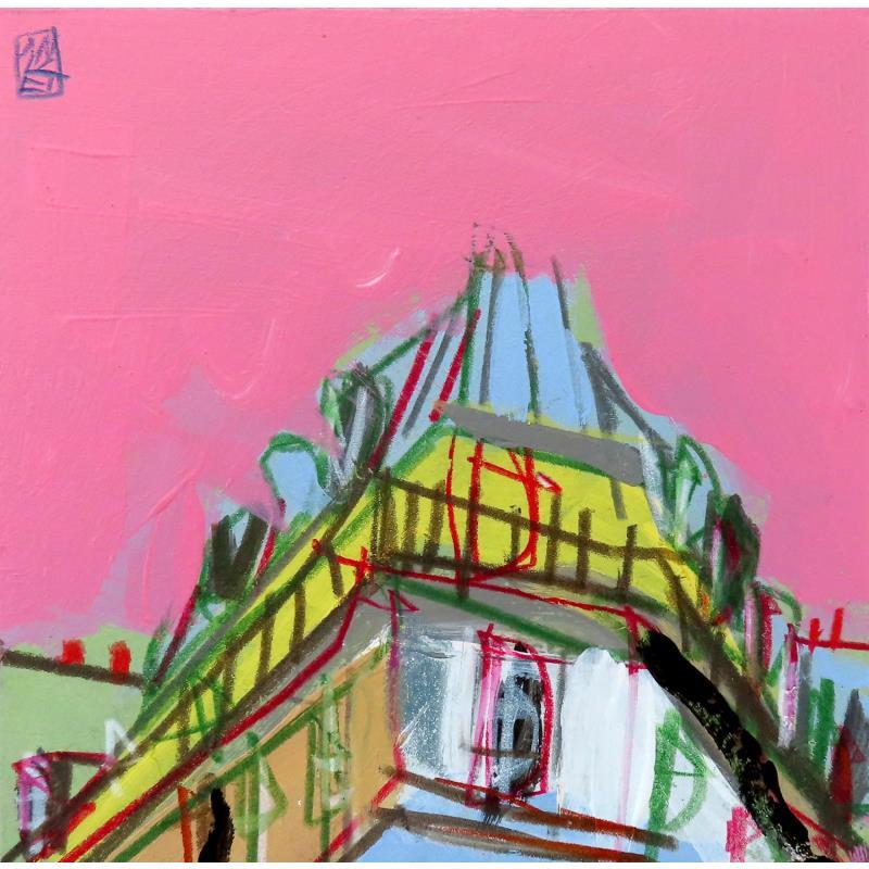 Peinture Rose de ciel par Anicet Olivier | Tableau Figuratif Urbain Architecture Acrylique Pastel