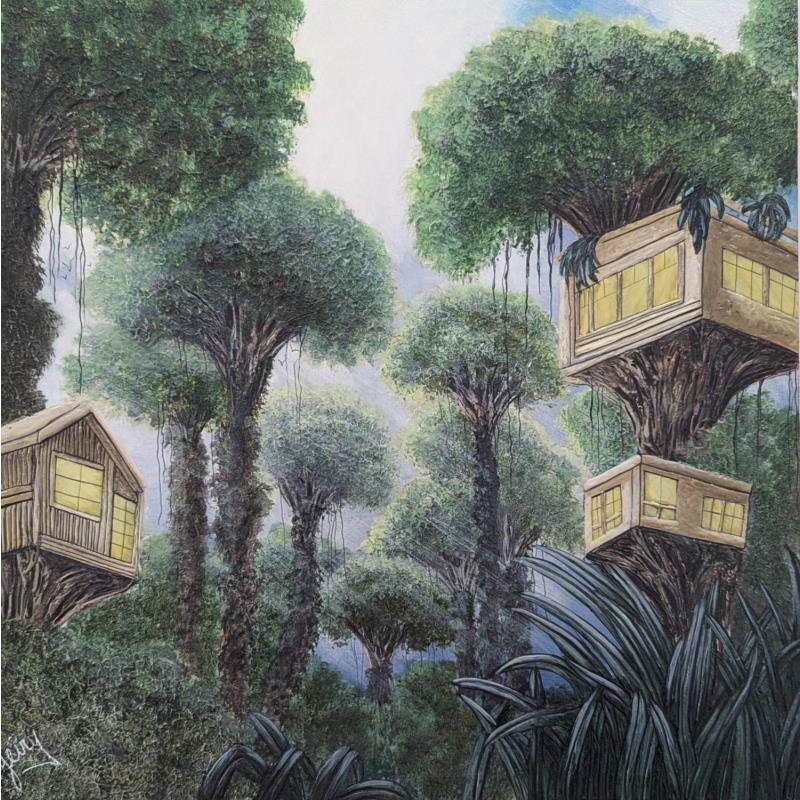 Gemälde Cabanes dans les arbres Brésil von Geiry | Gemälde Materialismus Landschaften Harz