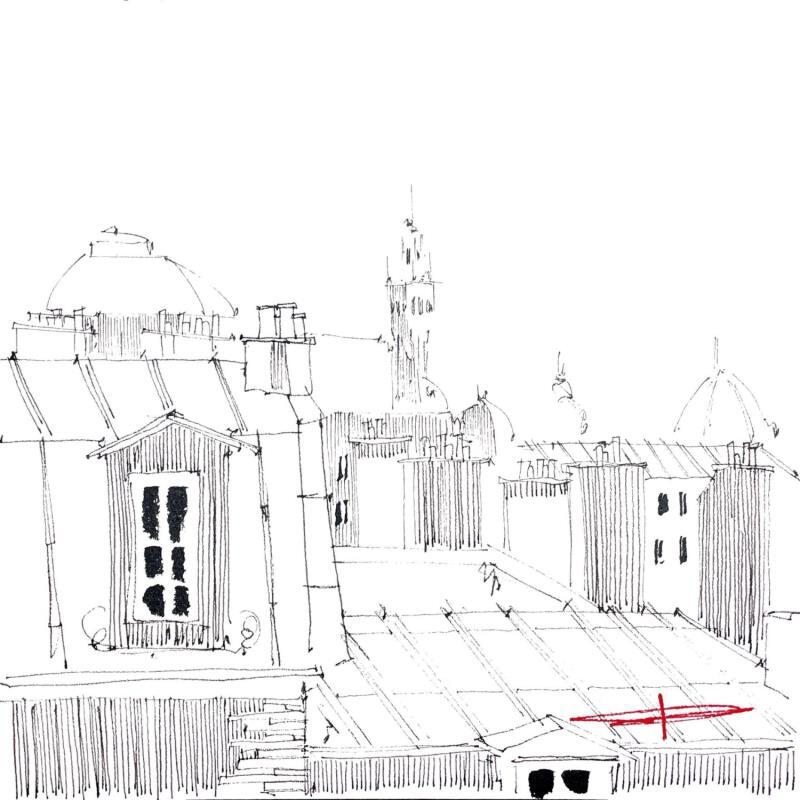 Painting facade lilloise depuis les toits  by Bailly Kévin  | Painting Figurative Urban Architecture Watercolor Ink