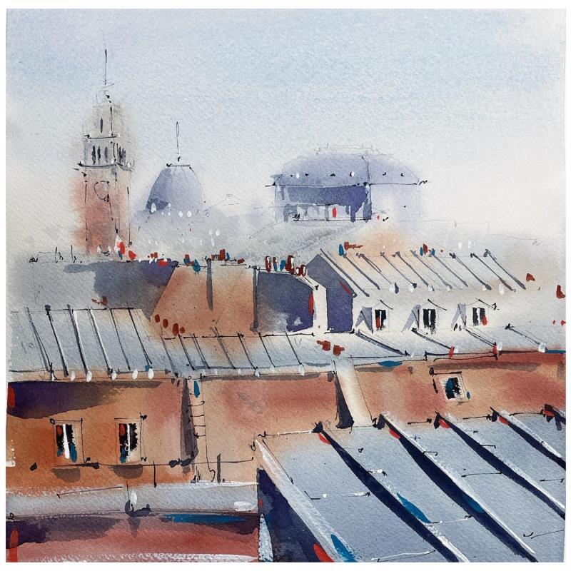 Painting Lille depuis les toits  by Bailly Kévin  | Painting Figurative Urban Architecture Watercolor Ink