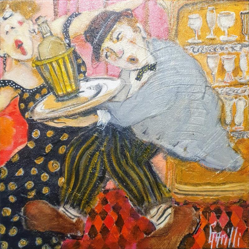 Peinture Champagne for Madame ! par Garilli Nicole | Tableau Figuratif Scènes de vie Acrylique