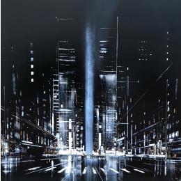 Painting City Light by Rey Julien | Painting Figurative Gold leaf Urban