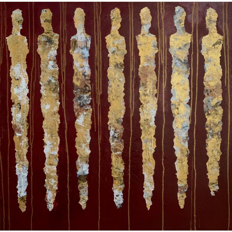 Peinture Pluie d'or par Rocco Sophie | Tableau Art Singulier Acrylique Collage Sable