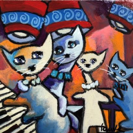 Peinture Chats amoureux par Fauve | Tableau Figuratif Acrylique Animaux