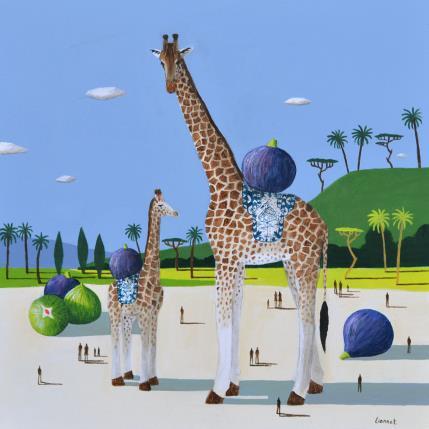 Peinture Girafes aux figues par Lionnet Pascal | Tableau Surréalisme Acrylique Animaux, Natures mortes, Paysages
