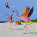 Peinture Flamants roses sur la plage par Lionnet Pascal | Tableau Surréalisme Marine Animaux Natures mortes Acrylique