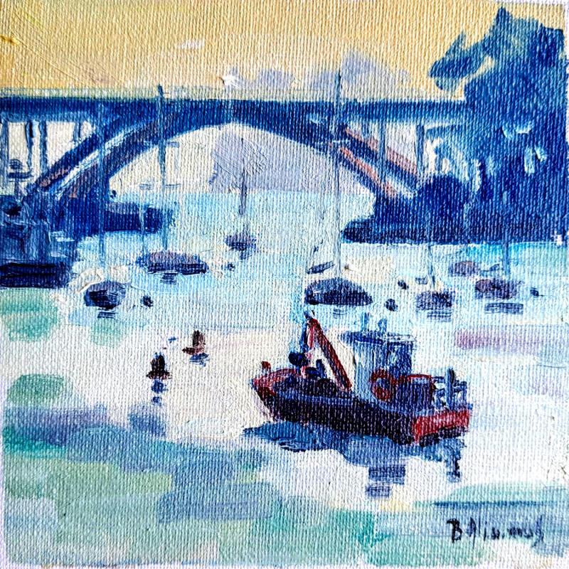 Peinture F1 - la brume derriere le pont de Kerisper - 12x12cm par Aliamus Béatrice  | Tableau Figuratif Paysages Huile