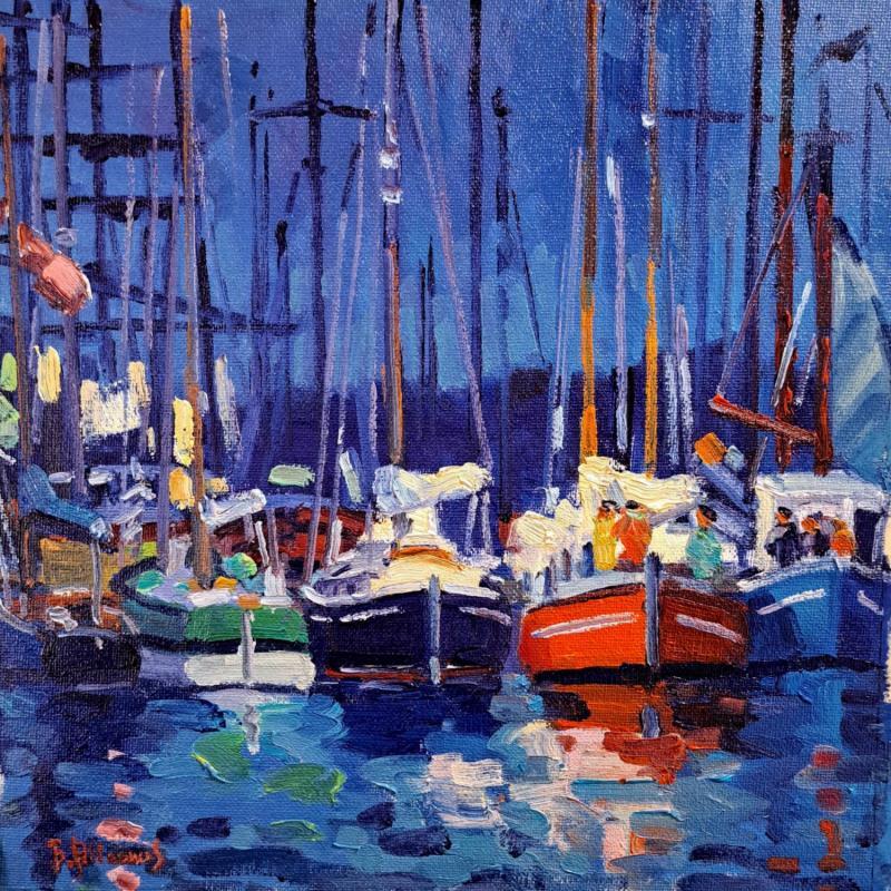 Peinture Escale de nuit dans le port de Vannes par Aliamus Béatrice | Tableau Figuratif Paysages Marine Sport Huile