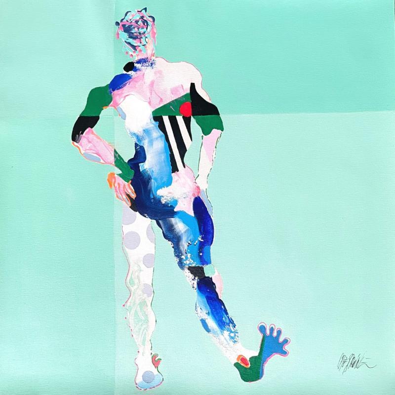 Peinture Half blue back par Cressanne | Tableau Figuratif Nu Acrylique Encre