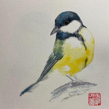 Painting Coal Tit Bird by Yu Huan Huan | Painting Figurative Ink, Watercolor Animals