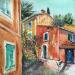 Peinture Maisons colorées du Sud par Hoffmann Elisabeth | Tableau Figuratif Urbain Aquarelle