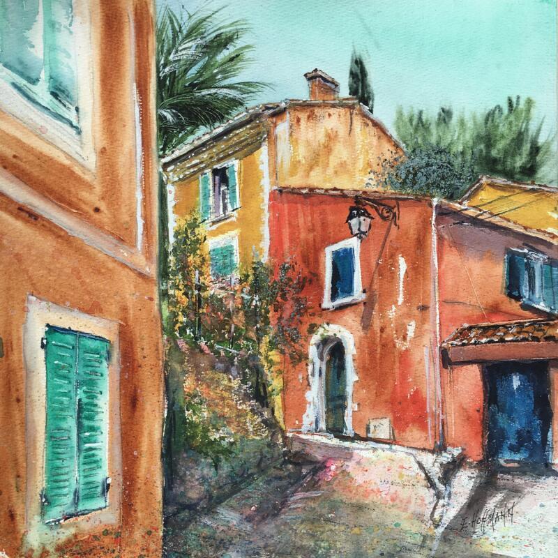 Peinture Maisons colorées du Sud par Hoffmann Elisabeth | Tableau Figuratif Urbain Aquarelle