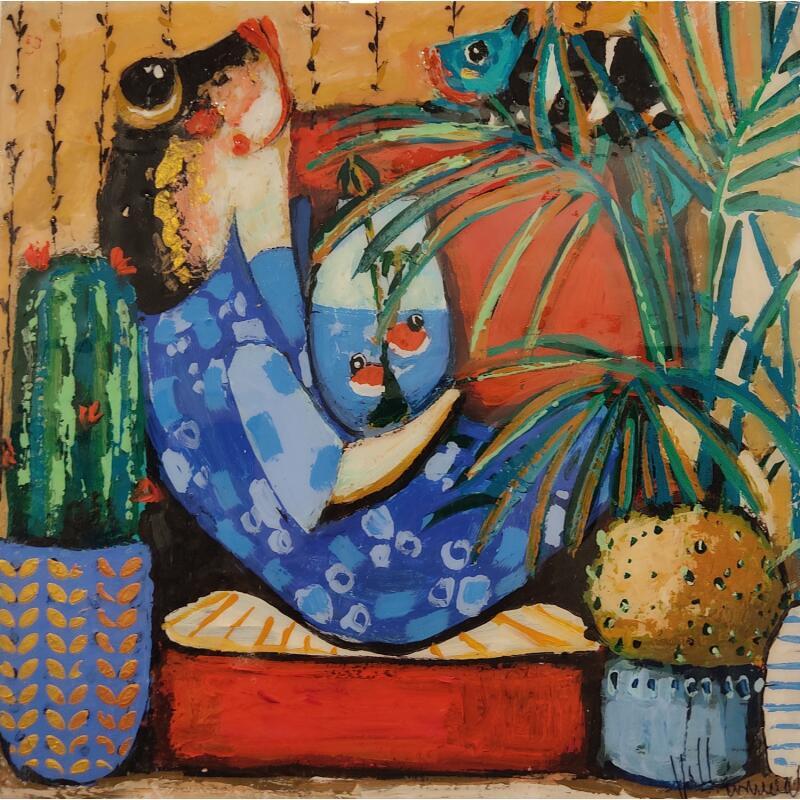 Gemälde Relax  von Villanueva Puigdelliura Natalia | Gemälde Figurativ Tiere Acryl Harz