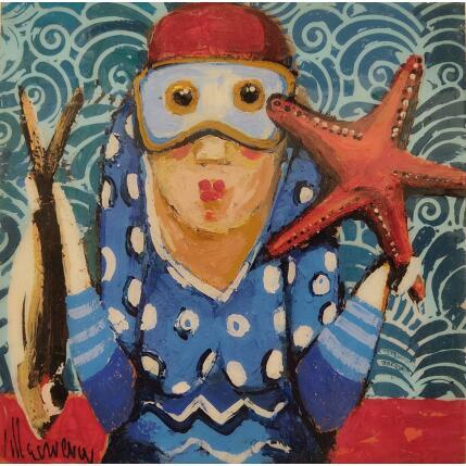 Painting Pesca de verano by Villanueva Puigdelliura Natalia | Painting Figurative Acrylic, Resin Animals, Sport