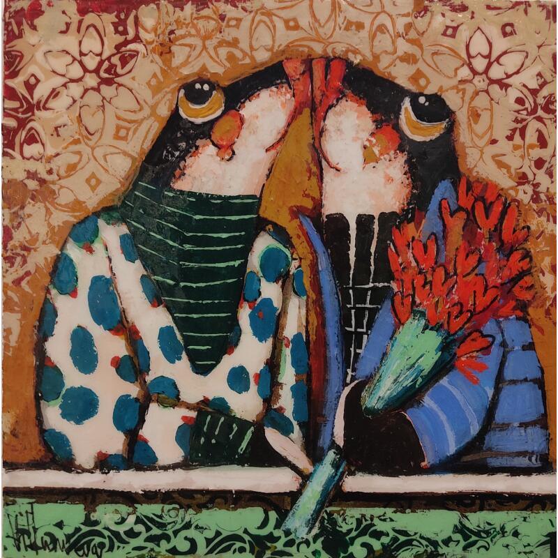 Gemälde Enamorados von Villanueva Puigdelliura Natalia | Gemälde Figurativ Tiere Acryl Harz