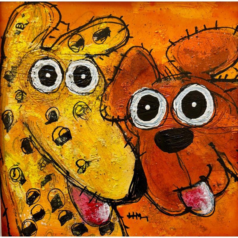Peinture Salut, toi! par Maury Hervé | Tableau Art Singulier Animaux Acrylique Encre Sable Pigments
