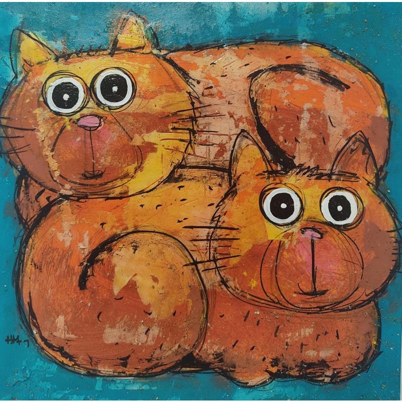 Peinture Tranquille! par Maury Hervé | Tableau Art Singulier Animaux Acrylique Encre Sable Pigments