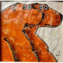 Painting Conversation! by Maury Hervé | Painting Raw art Acrylic, Ink, Pigments, Sand Animals