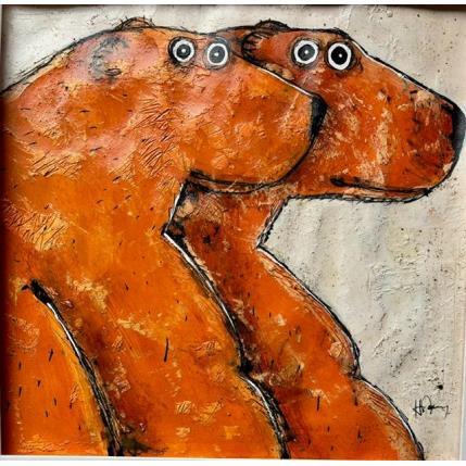 Peinture Conversation! par Maury Hervé | Tableau Art Singulier Acrylique, Encre, Pigments, Sable Animaux