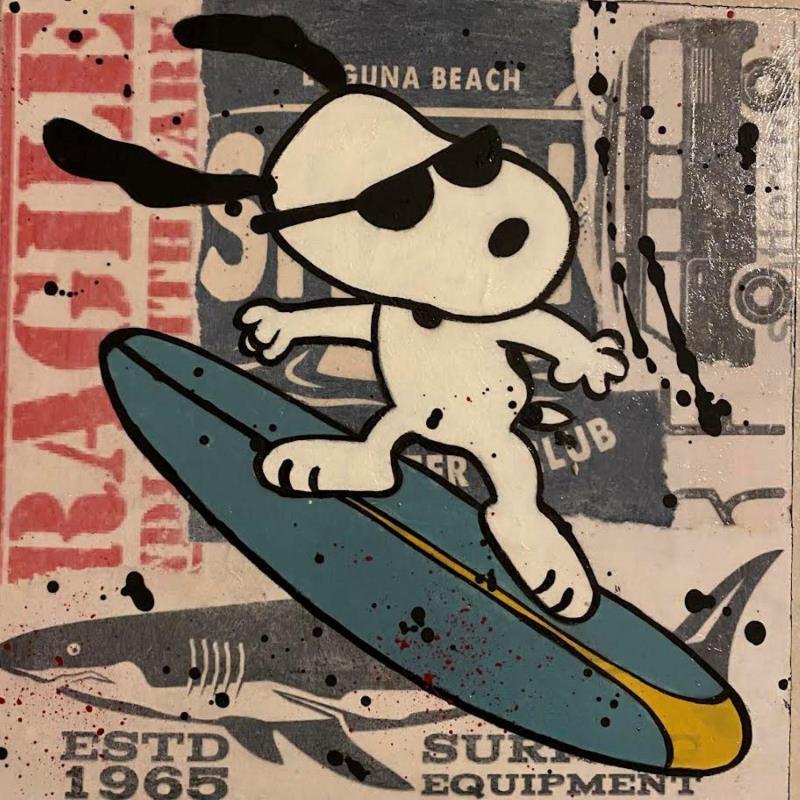 Gemälde F2  Mickey surf von Marie G.  | Gemälde Pop-Art Pop-Ikonen Holz Acryl Collage