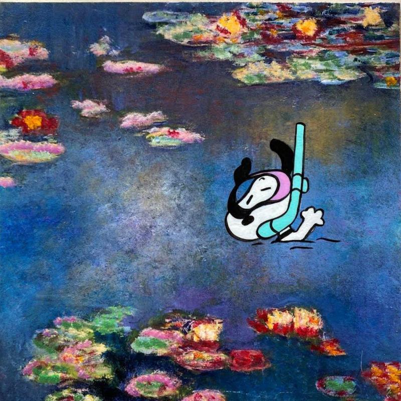 Gemälde F3  baignade dans les nymphéas (Monet) von Marie G.  | Gemälde Pop-Art Pop-Ikonen Holz Acryl