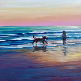 Peinture L’enfant et le chien par Alice Roy | Tableau Figuratif Huile Marine, Paysages