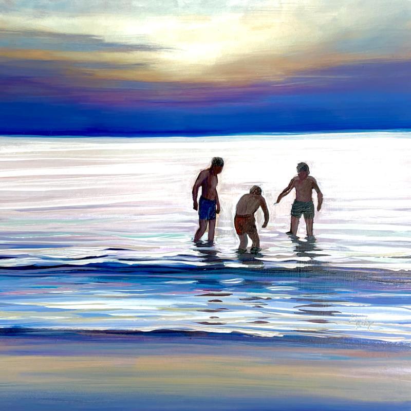 Peinture Les trois garçons par Alice Roy | Tableau Figuratif Paysages Marine Scènes de vie Acrylique