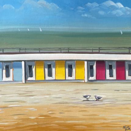 Peinture Les cabines par Alice Roy | Tableau Figuratif Acrylique Marine, Urbain