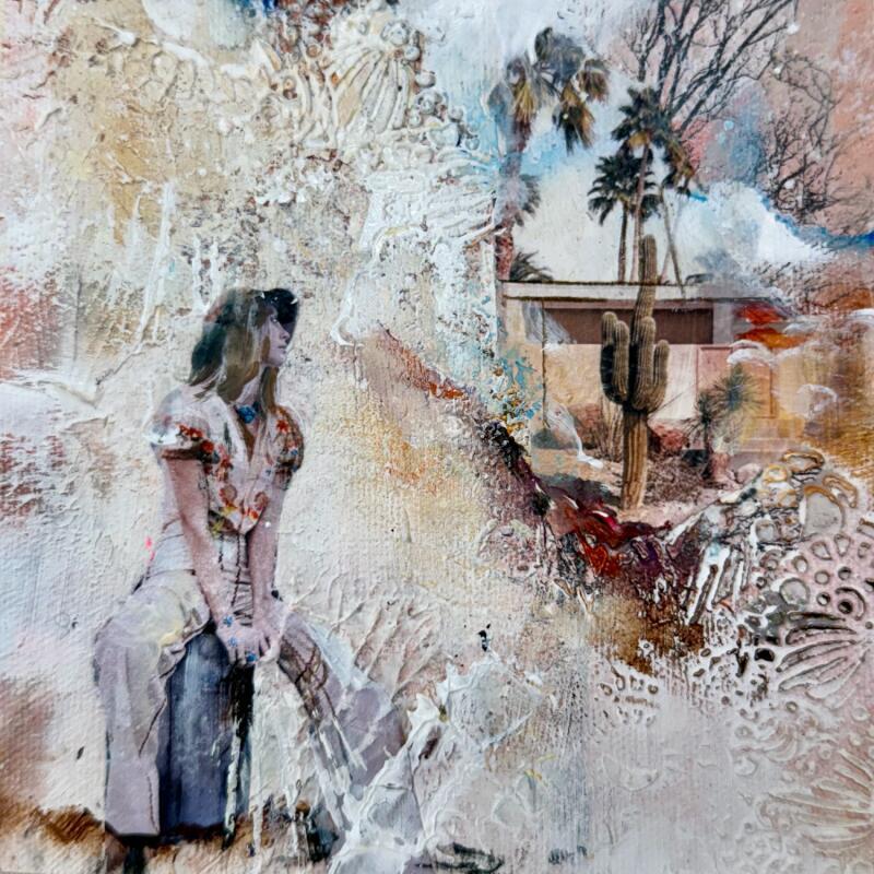 Painting Looking to My New Dream by Bergeron Marie-Josée | Painting Abstract Acrylic Gluing Posca Pastel Paper