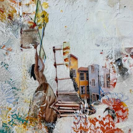 Painting The Ladder to the Future by Bergeron Marie-Josée | Painting Surrealism Acrylic, Gluing, Oil, Pastel, Posca