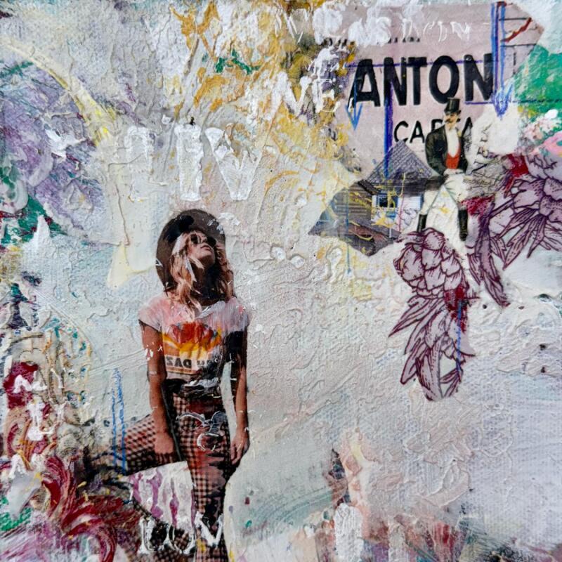 Peinture Follow Me par Bergeron Marie-Josée | Tableau Surréalisme Acrylique Collage Posca Pastel Papier