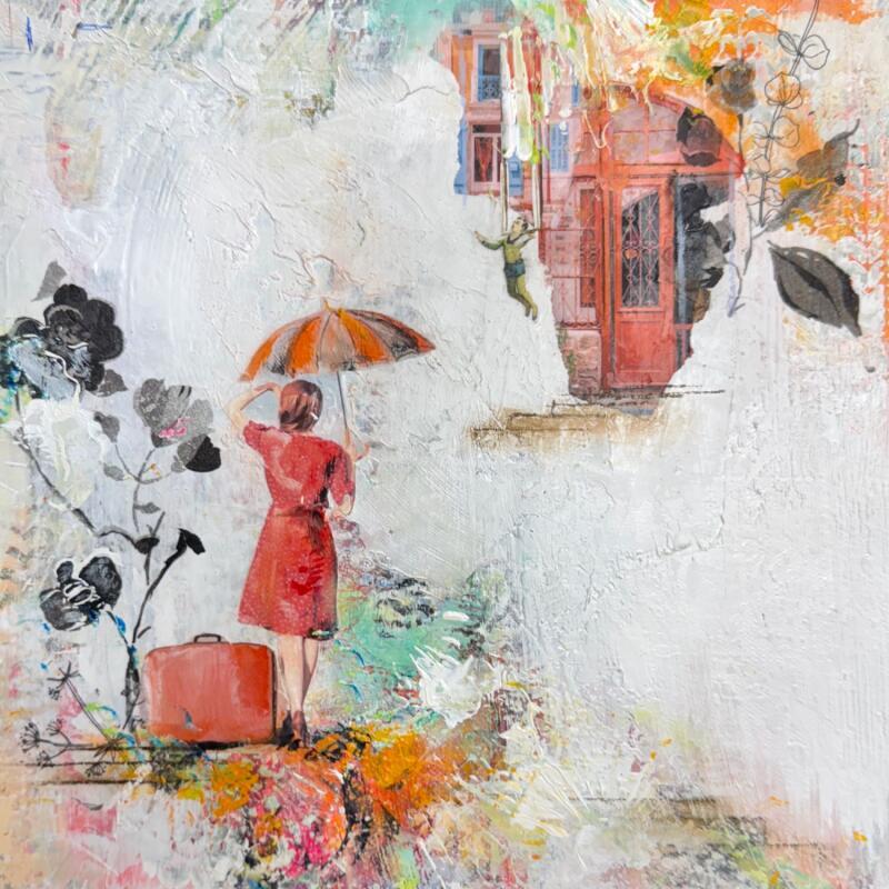 Painting Le Grand Retour by Bergeron Marie-Josée | Painting Surrealism Acrylic Gluing Posca Pastel Paper