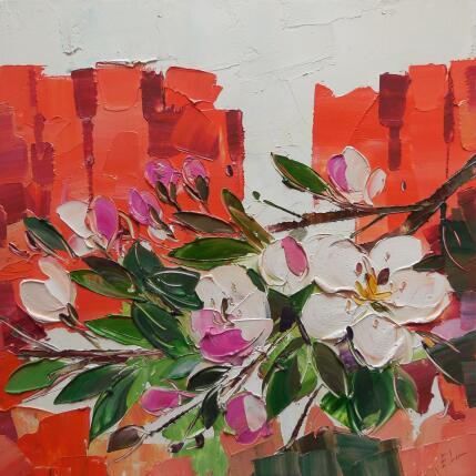 Painting Flowering apple branch by Lunetskaya Elena | Painting Figurative Oil Landscapes, Minimalist, Nature