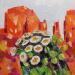 Painting Saguaro flowers in red rocks by Lunetskaya Elena | Painting Figurative Landscapes Nature Minimalist Oil
