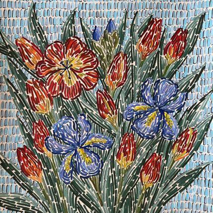 Painting Iris &tulips by Dmitrieva Daria | Painting Impressionism Acrylic Nature