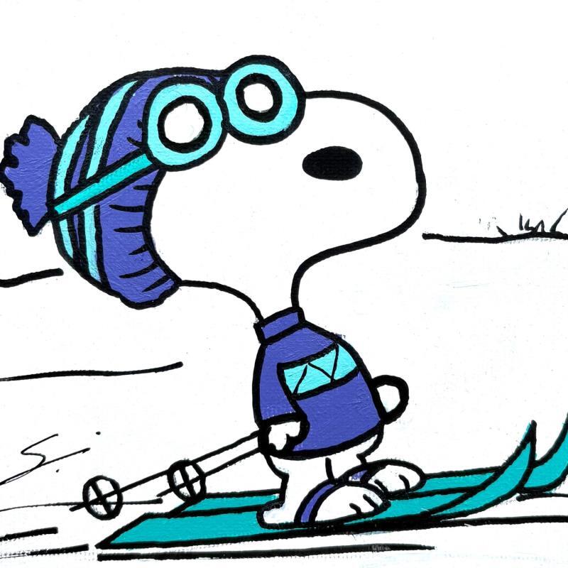 Peinture SNOOPY  IN FLUOR SKI par Mestres Sergi | Tableau Pop-art Icones Pop Enfant Minimaliste Graffiti Acrylique