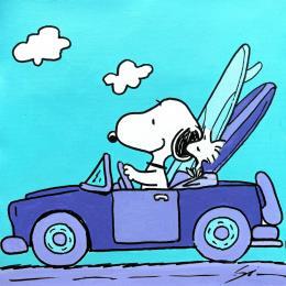 Peinture SNOOPY DRIVES WITH A FLUOR FRIEND par Mestres Sergi | Tableau Pop-art Acrylique, Graffiti Enfant, Icones Pop, Minimaliste