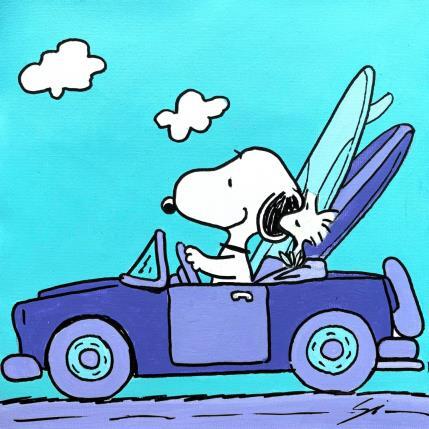 Peinture SNOOPY DRIVES WITH A FLUOR FRIEND par Mestres Sergi | Tableau Pop-art Acrylique, Graffiti Enfant, Icones Pop, Minimaliste