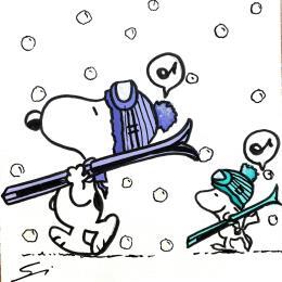 Peinture SNOOPY IN FLUOR SNOW par Mestres Sergi | Tableau Pop-art Acrylique, Graffiti Enfant, Icones Pop