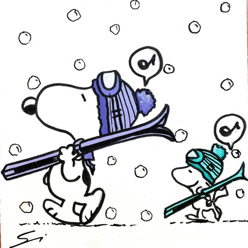 Peinture SNOOPY IN FLUOR SNOW par Mestres Sergi | Tableau Pop-art Icones Pop Enfant Graffiti Acrylique