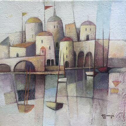 Pintura Village doré por Burgi Roger | Pintura Figurativo Acrílico