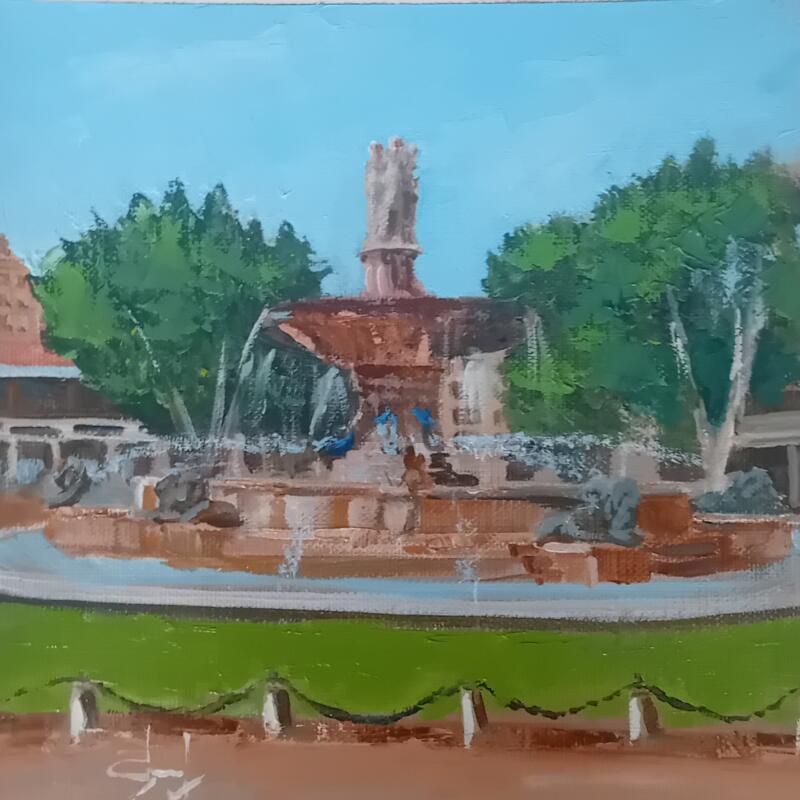 Painting La fontaine de la rotonde à Aix  by Degabriel Véronique | Painting Figurative Landscapes Urban Life style Oil
